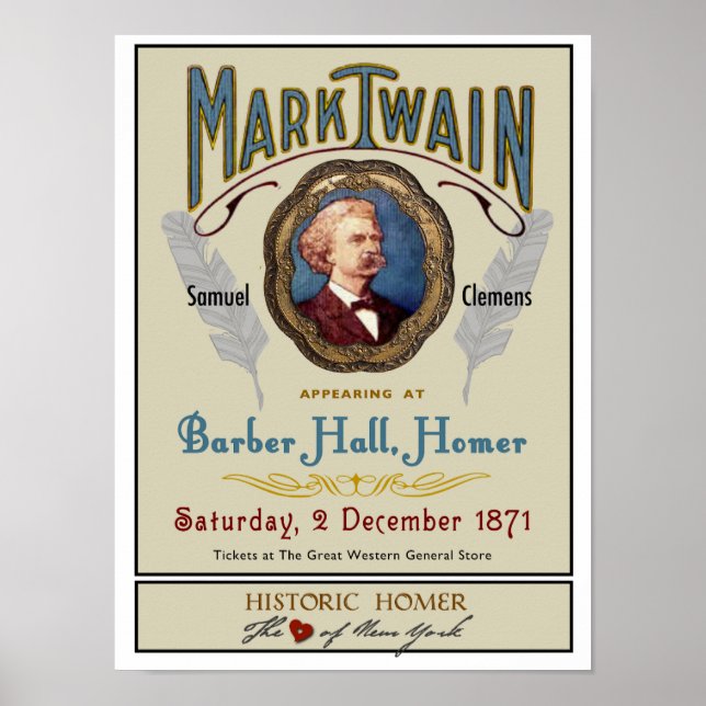 Mark Twain à Barber Hall Historic Homer NY Poster (Devant)