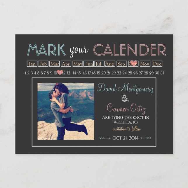 "Mark your Calender" Save the Date Ankündigungspostkarte (Vorderseite)