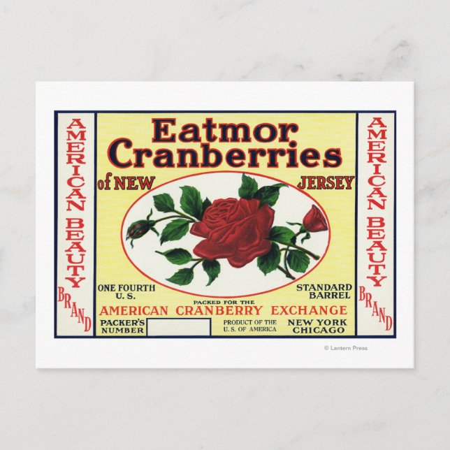 Marke American Beauty Eatmor Cranberries Postkarte (Vorderseite)