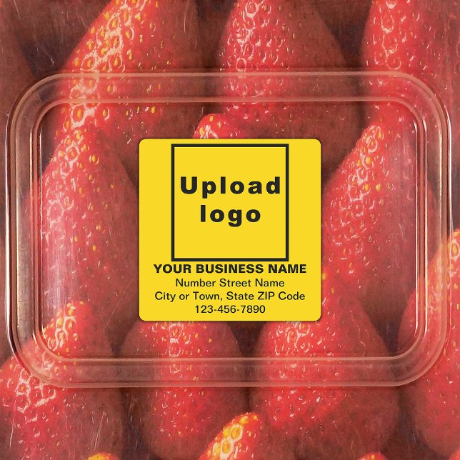 Markenbezeichnung auf gelben Markennamen Etiketten (Yellow square adhesive label with your business brand)