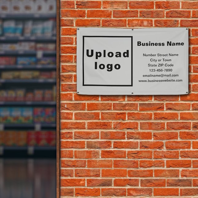 Markenbezeichnung auf grauem Banner (Gray banner with your business brand)
