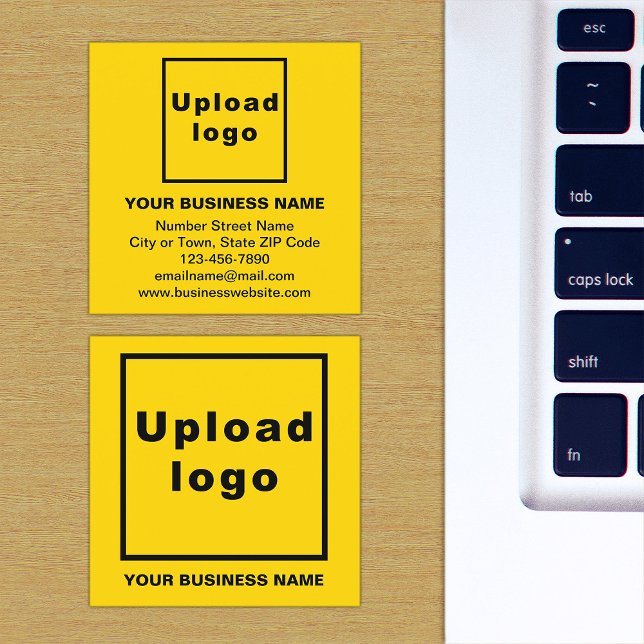 Markenbezeichnung auf Small Yellow Square Card Quadratische Visitenkarte (Yellow square business card with your business brand)