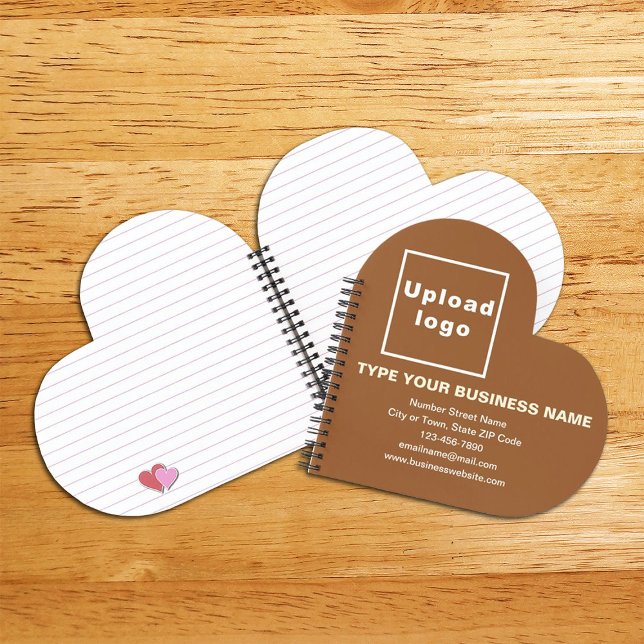 Markenbezeichnung für braune Herzform Spirale Notizbuch (Build brand name awareness. Your business brand on brown heart shape spiral notebook.)