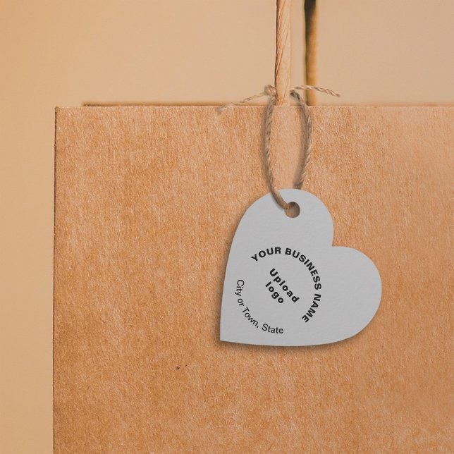 Markenbezeichnung für graue Herzform Geschenkanhänger (Build brand name awareness. Your business brand on gray heart shape tag.)