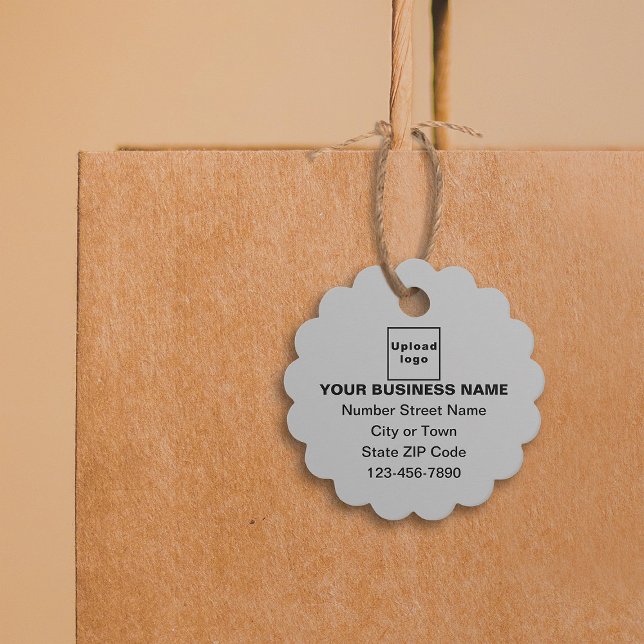 Markenbezeichnung für graue skalierte Round-Shape- Geschenkanhänger (Build brand name awareness. Your business brand on gray scalloped round tag)