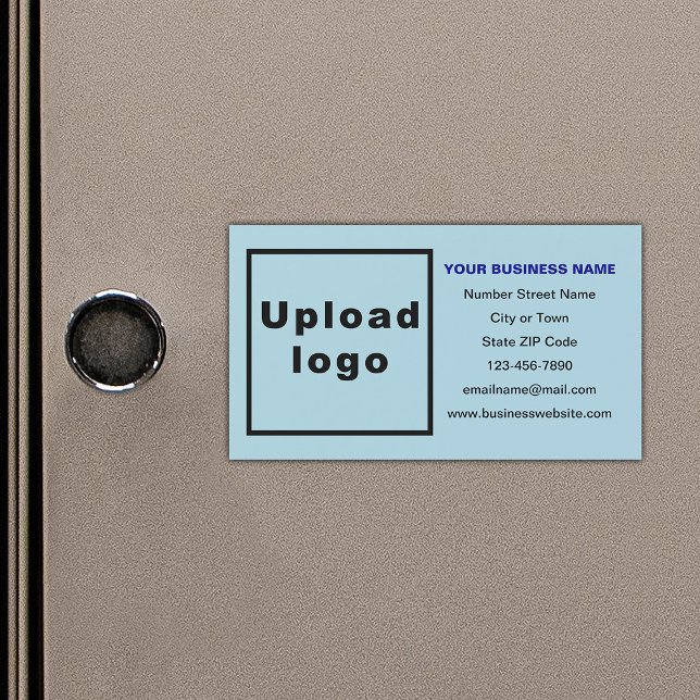 Markenbezeichnung für hellblaue Magnetkarte (Your business brand on small light blue rectangle magnetic card.)