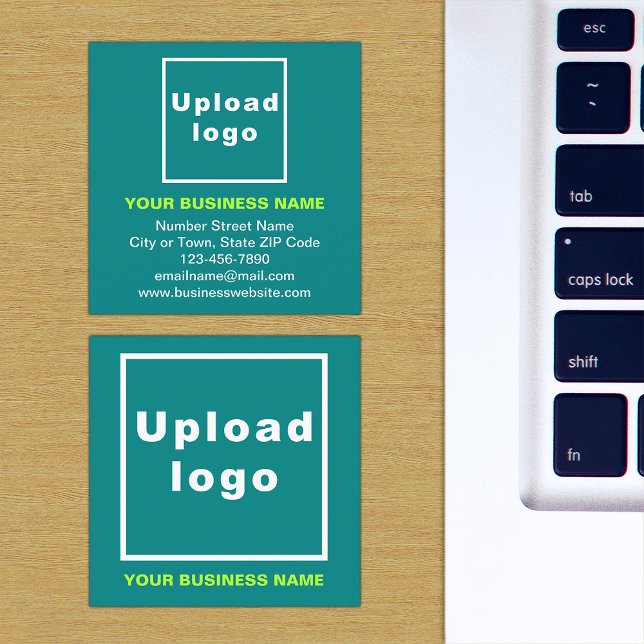 Markenbezeichnung für kleine Aquamarine Green Squa Quadratische Visitenkarte (Teal green square business card with your business brand)