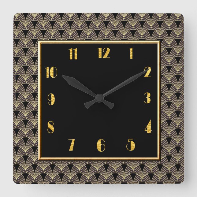 Markenbezeichnung New Art Deco Gemustert Quadratische Wanduhr (Vorderseite)
