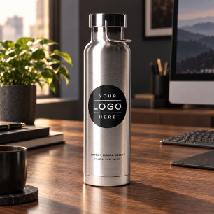 Markenlogo aus Edelstahl in Kreisform Trinkflasche