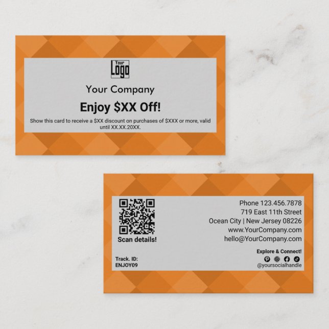 Markenloyalty mit dem modernen orangefarbenen Grau Rabattkarte (Vorne/Hinten)
