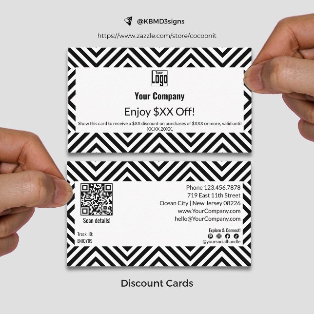 Markenloyalty mit modernen Schwarz-weißen $ XX Rabattkarte (Build Brand Loyalty with Modern Black White $XX Discount Card)
