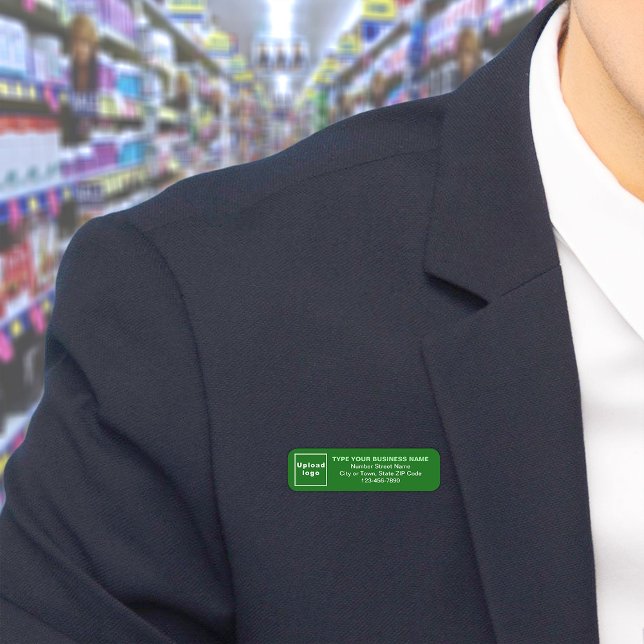 Markenname Green Long Rectangle Namensschild (Build brand name awareness. Your business brand on long green name tag.)