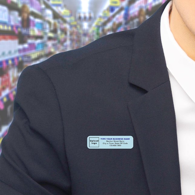 Markenname Light Blue Long Rectangle Namensschild (Build brand name awareness. Your business brand on long light blue name tag.)