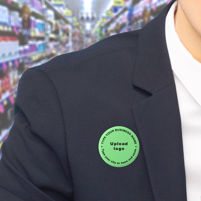 Markennummertaste für hellgrüne Markenbezeichnunge Button (Build brand name awareness. Circular business brand texts on light green button.)
