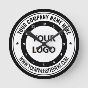 Markenuhr Logo-Upload Text hinzufügen Name Info Runde Wanduhr