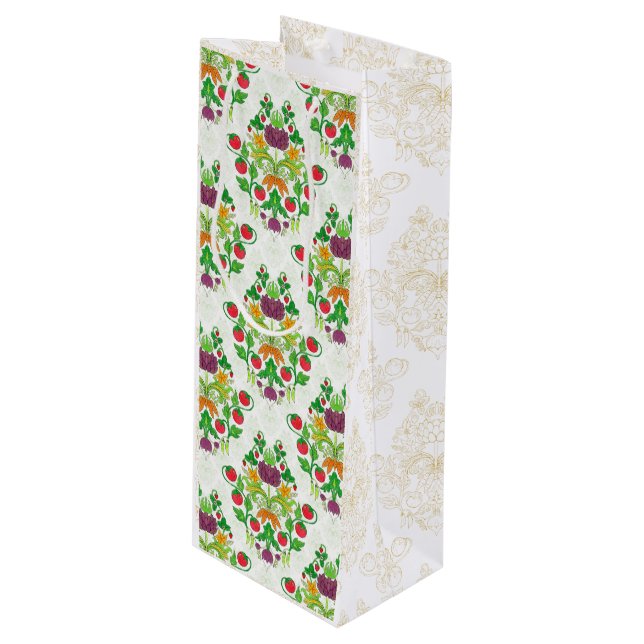 Market Damask Geschenktüte Für Weinflaschen (Vorderseite Schrägansicht)