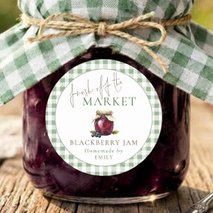 Market Sage Gingham Brautparty Brombeer-Marmelade Runder Aufkleber