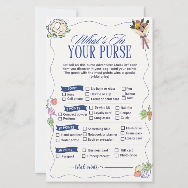 Market What in Your Purse Game Bridal Shower  (Vorderseite)