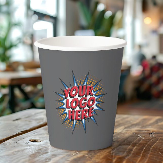 Marketing-Hochladen von Firmenlogo Grau Pappbecher (Von Creator hochgeladen)