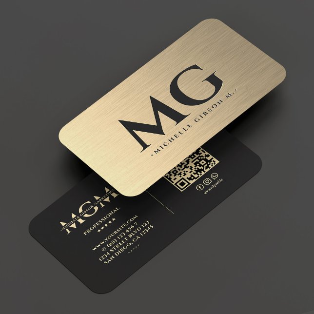 Marketing Monogram Elegante Imitats Gold Moderne Visitenkarte (Marketing Monogram Elegant Gold Black Modern Business Card
)