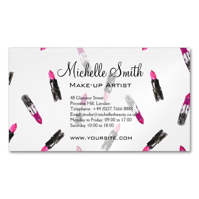 Markieren von Aquarellpinken mit Lippenstift Magnetische Visitenkarte (Vorderseite)