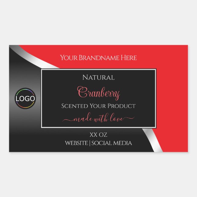 Markierende Labels für Red Black Wavy Silver Logo Rechteckiger Aufkleber (Vorderseite)