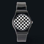 Markierte Quadrate schwarz-weiß geometrischer Retr Armbanduhr<br><div class="desc">Geschenkte Quadrate Schwarz-Weiß geometrische Retromuster Geschenk für jedermann. Cooles, hintergrundgezogenes geometrisches Quadratmuster. Vintage Fliesen schwarz-weiß modernes Schachbrett.</div>