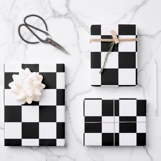 Markierte Quadrate schwarz-weiß geometrischer Retr Geschenkpapier Set (Vorderseite)