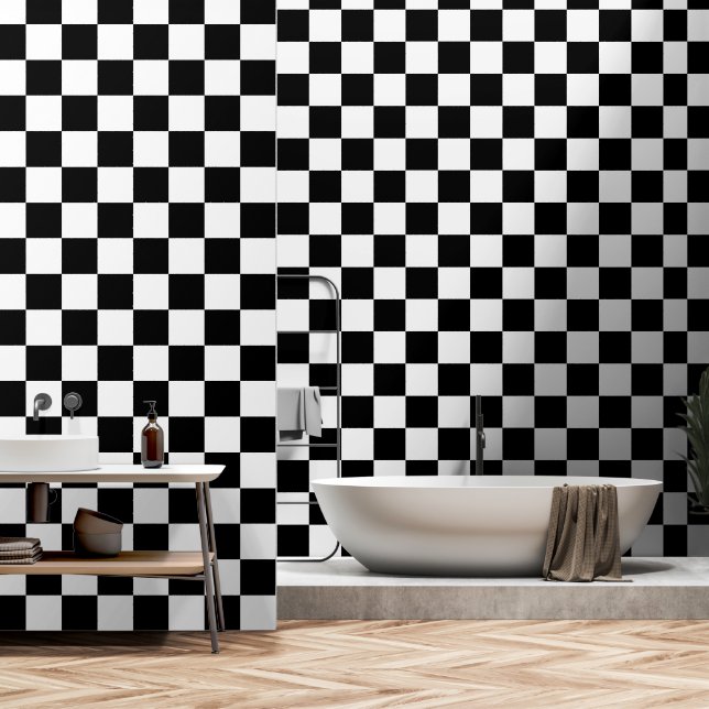 Markierte Quadrate schwarz-weiß geometrischer Retr Tapete (Badezimmer)