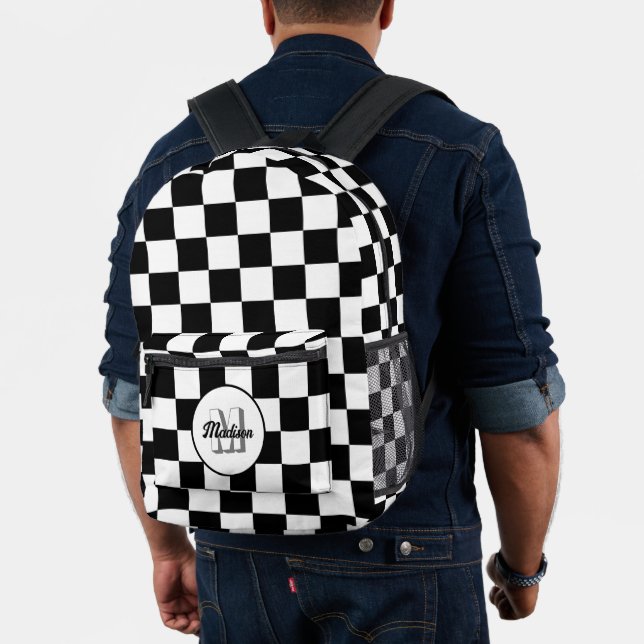 Markiertes Schwarz-Weiß-Retro-Monogramm Bedruckter Rucksack (Insitu (Modell))