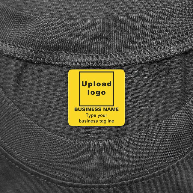 Markierungslinie für Unternehmen auf dem Gelben Pl Etiketten (Yellow square iron on label with your business name, logo and tagline)