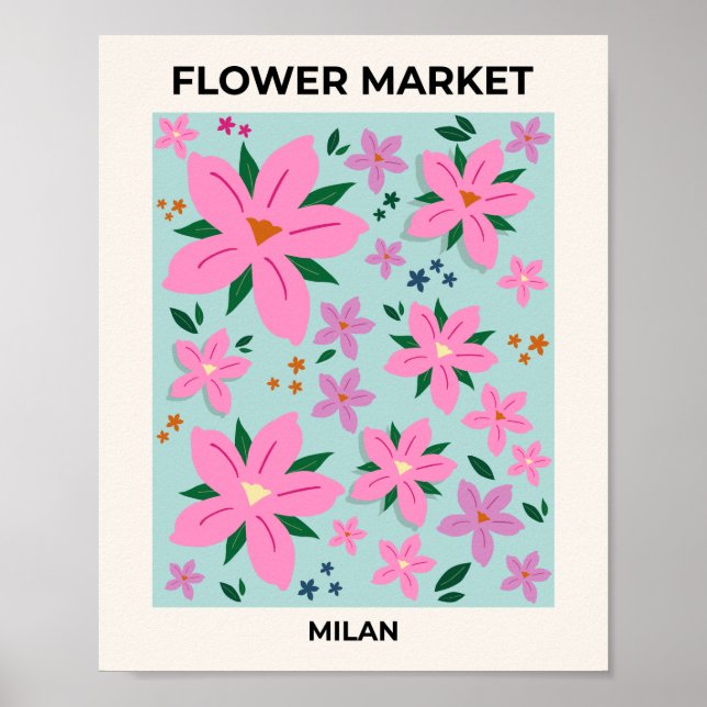 Markt für Blume Mailand Rosa und Türkis Poster (Vorne)