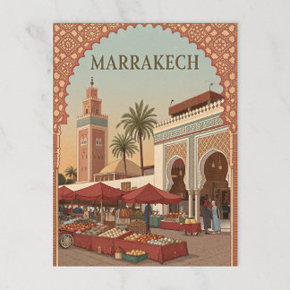 Markt von Marrakesch und Vintage Bögen Postkarte
