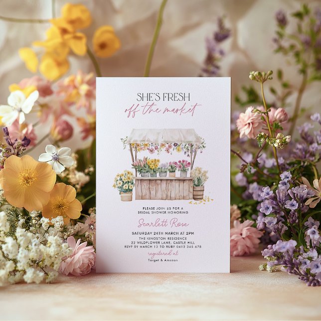 Marktfrische Bauern - Brautparty Einladung (She's Fresh Off the Market! Flower Stand Farmer's Market Bridal Shower Floral Invitation)