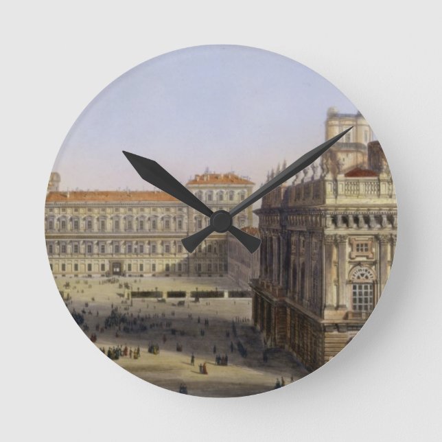 Marktplatz Castello, Turin, graviert von F. Runde Wanduhr (Vorderseite)