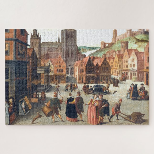 Marktplatz in Bergen, Flämischer Art Jigsaw Puzzle (Horizontal)