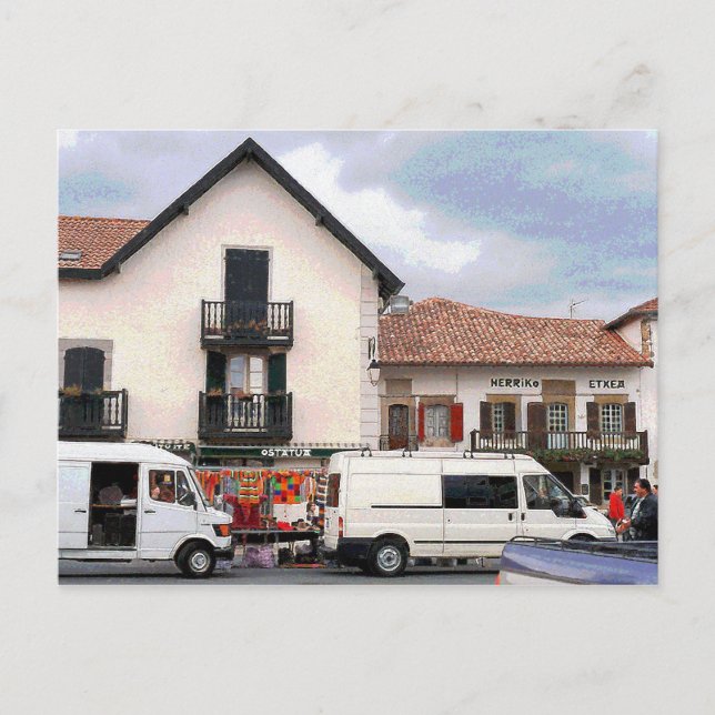 Markttag, Hélette, Frankreich Postkarte (Vorderseite)
