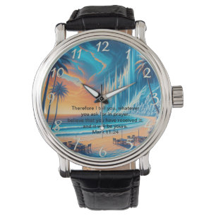 Markus 11:24 Friedliches Kreuz Sonnenuntergang Ref Armbanduhr