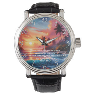Markus 11:24 Inspirierendes Kreuz Sonnenuntergang  Armbanduhr
