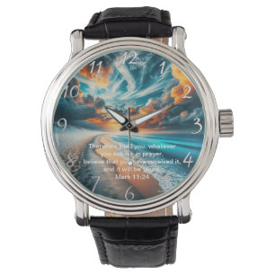 Markus 11,24 Kreuz Sonnenuntergang Ozean Glaube Armbanduhr
