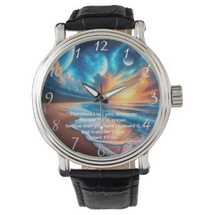 Markus 11:24 Kreuz Sonnenuntergang Ozean Ruhe Armbanduhr