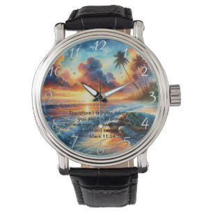 Markus 11:24 Treue Sonnenuntergang-Kreuz-Reflexion Armbanduhr