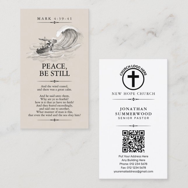 Markus 4:39-41 Pastor Visitenkarte mit QR-Code (Vorne/Hinten)