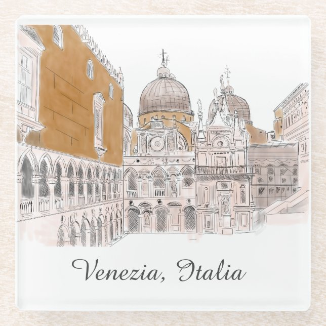 Markusplatz Pen und Tinte Illustration Glasuntersetzer (Vorderseite)