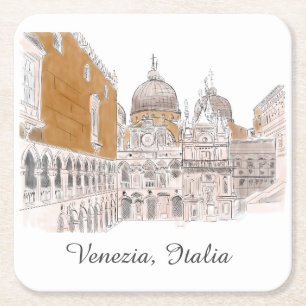 Markusplatz Venedig Italien Klassische Illustratio Rechteckiger Pappuntersetzer