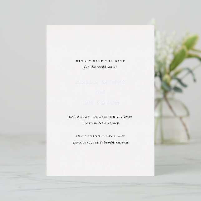 Marla Classic Wedding Save the Date Folieneinladung (Stehend vorne)