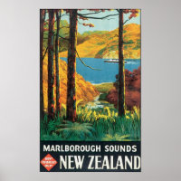 Marlborough Sounds, New Zealand Travel Poster