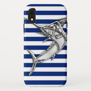 Marlin Fish Chrome auf nautischen Streifen iPhone XR Hülle