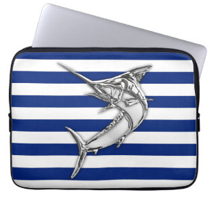 Marlin Fish Chrome auf nautischen Streifen Laptopschutzhülle