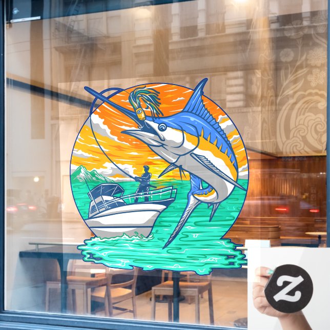 Marlin Fish übernimmt die Lure Fisherman Charter Fensteraufkleber (Café-Fenster)
